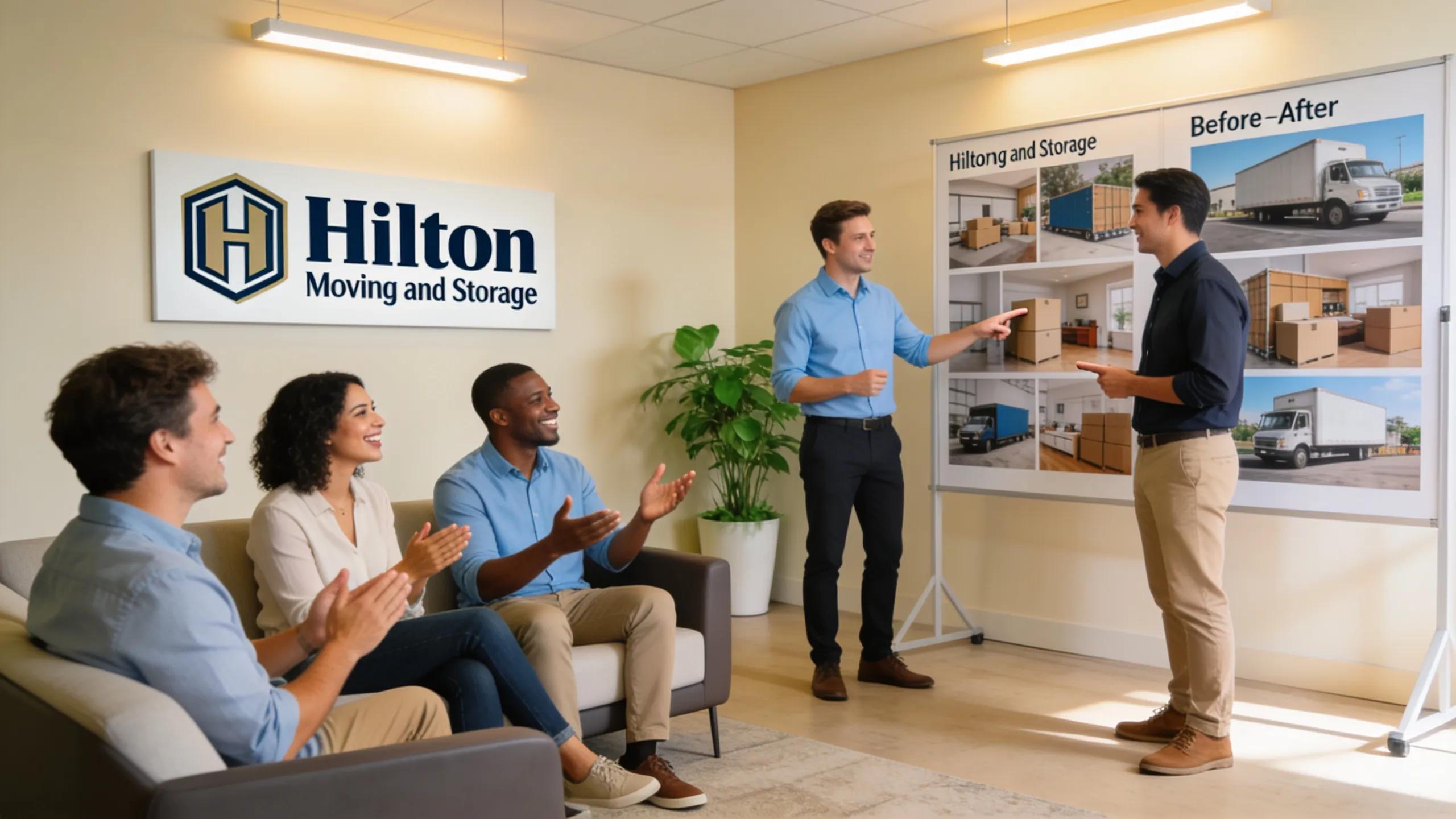 Satisfied clients sharing testimonials about Hilton Moving and Storage's white glove services