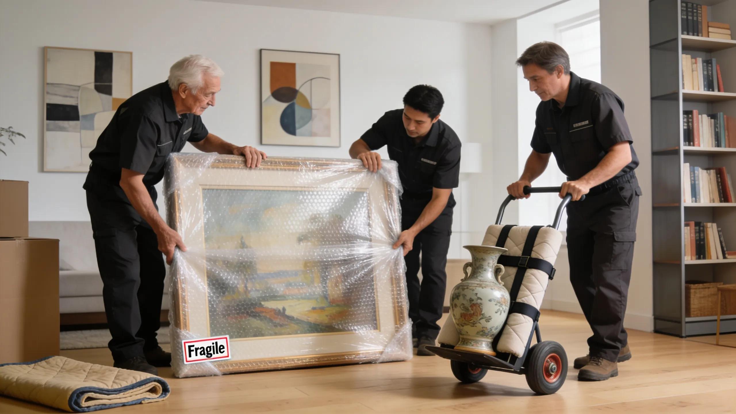 Professional movers providing white-glove services in Naples, illustrating careful handling of senior belongings.