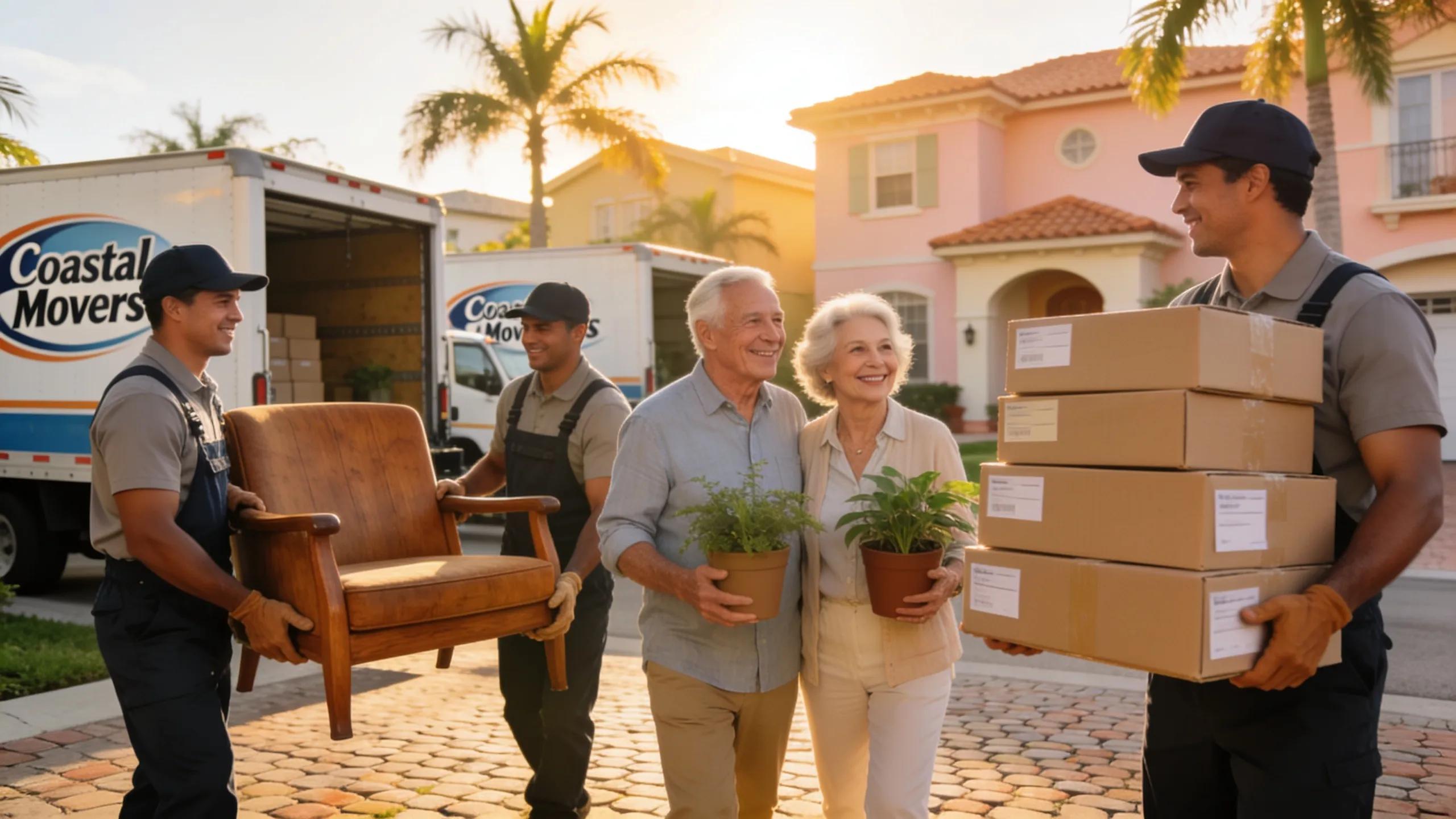 Professional movers aiding seniors during local downsizing in Naples